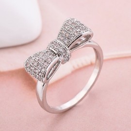 SDOUEFOS Bow Statement Wedding Rings Sterling Silver Cubic Zirconia Rings Cubic Zirconia Cute Promise Eternity Ring for Women (7)