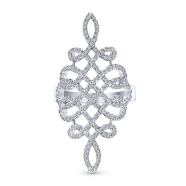 Large Pave Cubic Zirconia Romantic Art Deco Vintage Style Elegant Full Finger Armor CZ Statement Swirl Infinity Ring For Women Teen.925 Sterling Silver