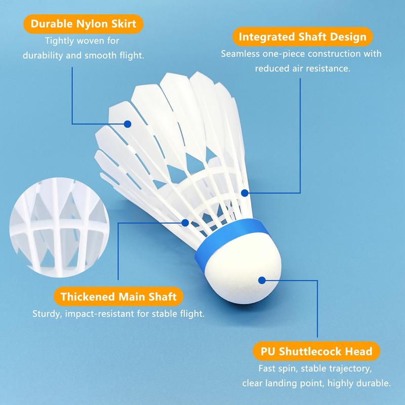 12 Pack Badminton Shuttlecocks, Nylon Birdies for Badminton Ball with