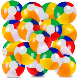 Vellibring 16 Pack 12" Summer Inflatable Beach Balls Bulk Rainbow Swimming Pool Water Games Toys for Kids Summer Party Supplies Decorations