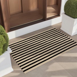 LEEVAN Outdoor Door Mat - 2'x3' Washable Welcome Mat, Woven Black and White Striped Entryway Rug for Farmhouse Front Porch and Outside Entrance