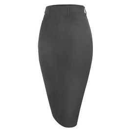 Houmous Women's Cotton Work Pencil Skirt Stretch Office Midi Below Knee Bodycon Belt Loops Back Slit Pockets, Heather Grey, X-Large