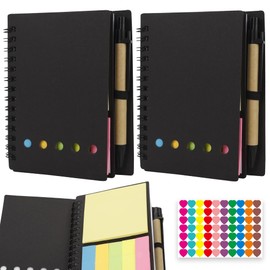 Umbrotiger Steno Pad 2-Pack with Sticky Notes & Pens – Portable Spiral Notebook for Students/Office, Pocket-Size Built-In Square & 5-Color Tabs​
