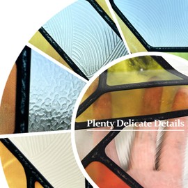 ChicSkin Original Hand Drawn Faux Stained Glass Window Film, Double-Sided Translucent Static Film, Boho Geometry Patterns Inspired by Hollyhock House 22.83"X114.17"