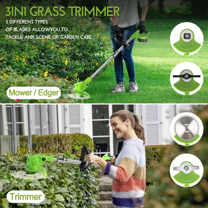 JYINRXI Cordless Weed Wacker Electric,21V Stringless Battery Powered Weed Trimmer