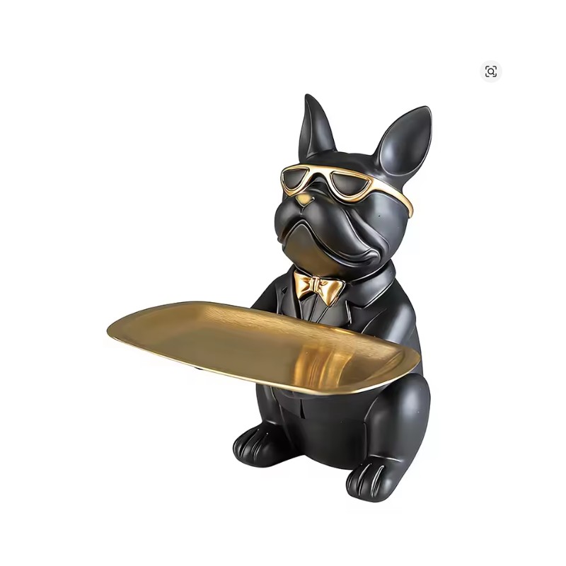 Bulldog Statue with Storage Tray for Keys and Jewelry –