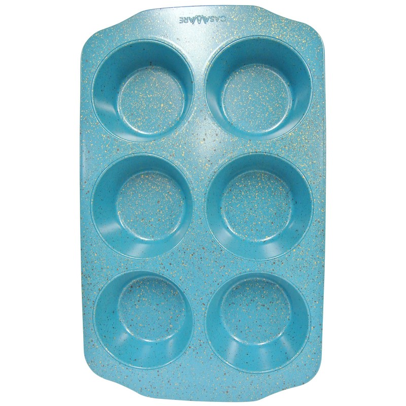 casaWare Jumbo Muffin Pan 6 Cup Ceramic Coated Non-Stick (Blue