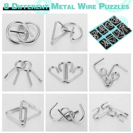Yilloog Metal Wire Puzzle Set of 8 with Pouch, Brain Teaser Puzzles IQ Test Puzzle Ring Disentanglement Unlock Interlock Game Trick Metal Puzzle for Party Favor Challenge(B Style)