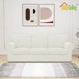 Easy-Going 7 Pieces Stretch Couch Cover Washable Sofa Cover Set for 3 Backrest and Seat Cushion Couch Anti-Slip Sofa Slipcover Furniture Protector with Elastic Bottom (Large, Ivory)