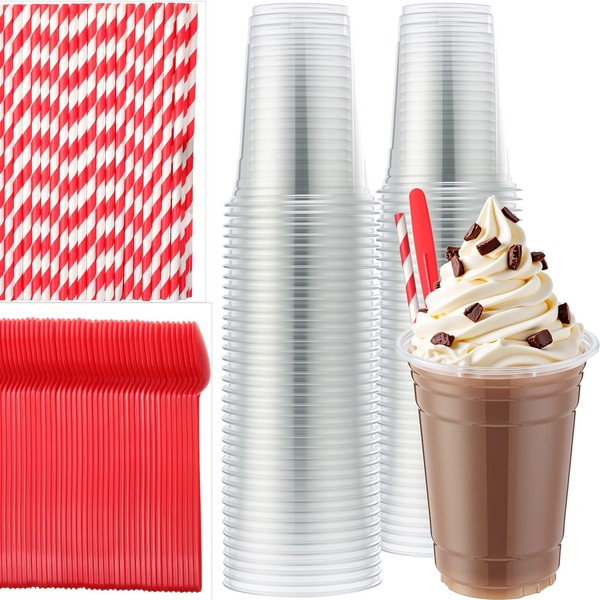 Potchen 50Sets Disposable Utensils, 16 oz Plastic Root Beer Float