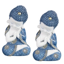 ICE ARMOR 2-PC Gift Set 8" H Buddha Nodding While Sleeping Figurine Statue Sculpture Ornament Decoration Home/Room Decor for Housewarming, Holidays, Christmas Special