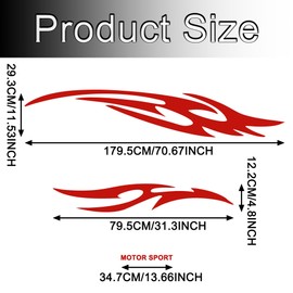 TOMALL 2Pcs 66'' Flame Graphics Stickers Car Body Side Skirt Decals Racing Sports Stripe Decals for Car Universal Vinyl Waterproof Large Decal Decoration for Truck Off-Road Vehicles Accessories (Red)