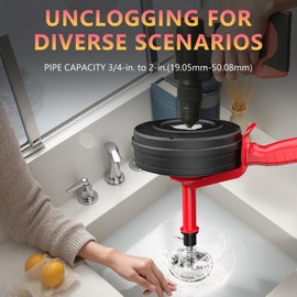 Drain Auger,SEVVETROOL Spin 1/4"x50' Hybrid Drain Cleaning Machine Snake Auger with Auto-Feed,Plumbing Snake Clog Remover with Glove for Shower,Bathtub,Sink,Kitchen,Sewer(7.5M/25ft,Red)