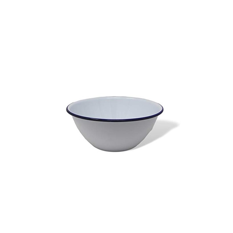 White Enamel Blue Rim Pudding Bowl Oven Tin Dish 20CM