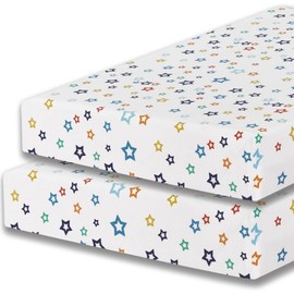 DTEX HOMES 2 x Cot Bed Sheets Super Soft Breathable Polycotton Fitted Sheet 140 x 70 cm (Multi Stars white-70 x 140cm)