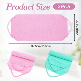 Matwsec 2 Pcs Back Scrubber for Shower, 15.55 Inch Exfoliating Back Washer with Handles, Double Sided Nylon Body Scrub Towel for Women Men, Stretchable Bath Loofah for Deep Cleaning