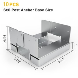10 Pcs 6x6 Post Anchor Base Adjustable Wood Post Brackets, Metal Base Holder for Concrete for Deck Patio/Gazebo/Pergola