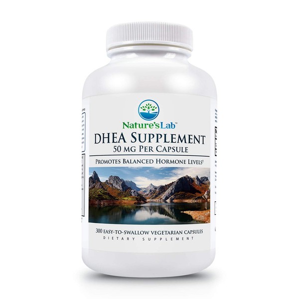 Nature's Lab DHEA 50mg Supplement - Promotes Balanced Hormone Levels, Healthy Energy and Increased Mental Clarity* - 300 Capsules (10 Month Supply)
