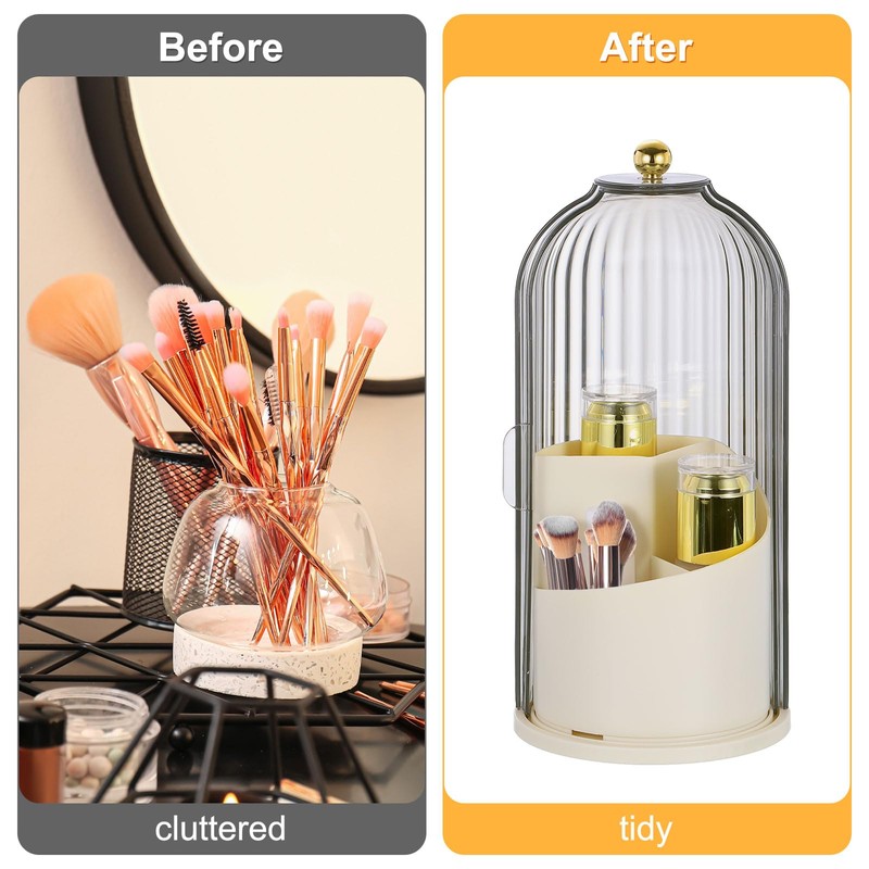 sourcing map Makeup Brush Holder with Black Clear Lid, 360