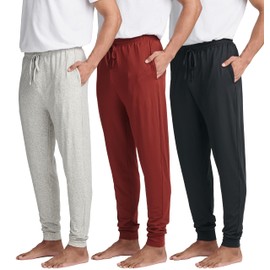 3 Pack: Mens Soft Lounge Jogger joggers Christmas Pajama Pants Sweatpants Pockets PJ Bottoms Sleep wear man Knit Drawstring men Soft Jersey black grey sweats Pijama Pockets winter - Set 5, L