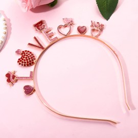 NVENF - Diadema de corazón para el día de San Valentín para mujer, con diamantes de imitación brillantes, diseño de corazón rojo, regalo de fiesta