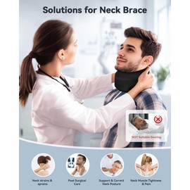 Qwnccet Neck Brace Cervical Collar - Neck Support Brace for Sleeping, Soft Foam Wraps Keep Vertebrae Stable and Aligned for Relief of Cervical Spine Pressure Black Small(10.6-12.6 Inch)