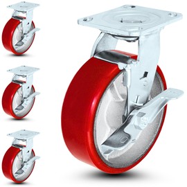 Heavy Duty 6" x 2" Swivel Caster Set with Top Lock Brake – Polyurethane Wheels on Steel Hub – 1,200 lb Capacity Each – Ideal for Toolboxes (Set of 4)