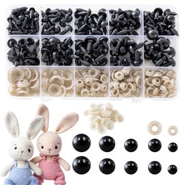 Makorobi 150pcs Safety Eyes Crafts Doll Eyes with Washers 6mm to 12mm Black Plastic Safety Eyes for Amigurumis Crochet and Stuffed Animals Bears Making