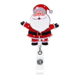 Cute Badge Holder Badge ID Retractable Badge Reel with 360°Claw Clip for ID Card Holders-LINMEIZAI with Hug Santa Claus Christmas Decor