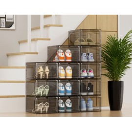 HOMIDEC Shoe Storage, 8 Pack Shoe Organizer Hard Plastic Shoe Box, Shoe Boxes Clear Plastic Stackable, Shoe Boxes with Lids for Size 13