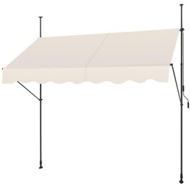 SMONTER Manual Retractable Awning, 118" Non-Screw Outdoor Patio Awning Sunshade Shelter, Height Adjustable Sunshade Patio Door Window Awning Canopy for Backyard, Garden, Balcony, Beige