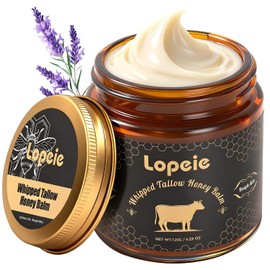 Lopeie Upgraded Organic Beef Tallow for Skin & Face – Whipped Grass-Fed Tallow and Honey Balm for Dry, Sensitive Skin, Natural Hydrating Face Moisturizer with Raw Honey (Lavender)