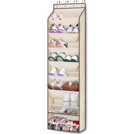 KEETDY Over The Door Shoe Organizer Fit 20 Pairs Sneakers Large Hanging Shoe Organizer for Closet Door Storage Boots, Beige