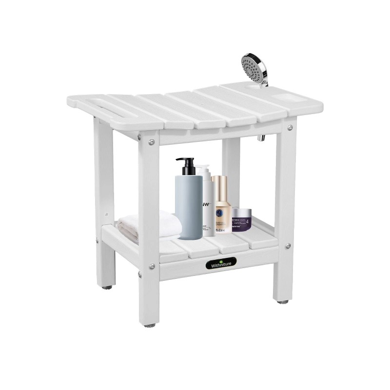 Table Shower Bench for Inside Shower,White HDPE Shower Stool Waterproof,Ind