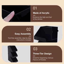 Sauce Packet Organizer, Suitable for Organizing Ketchup Packets, Hot Sauce Packets, and Condiment Packets, 3-Tier Design with Straw Holder, Easy Assembly Space-Saving Kitchen Storage, Made of Acrylic