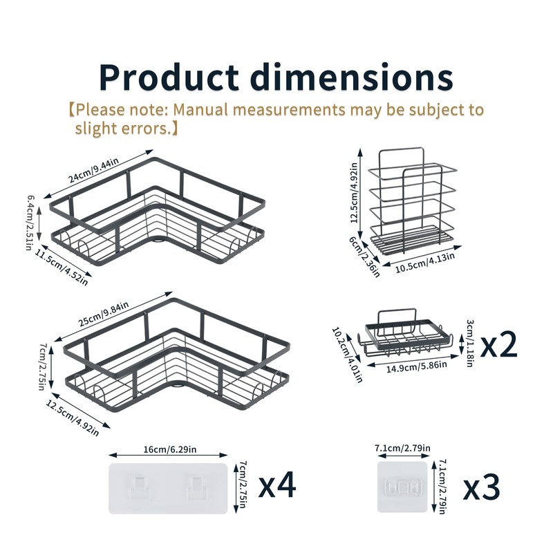 5-Pack Rustproof Stainless Steel Adhesive Shower Caddy Set