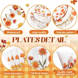 Sunnychicc 400 Pcs Fall Floral Disposable Paper Plates Napkins Cups Serve 50 Watercolor Wildflower Tableware Set for Autumn Thanksgiving Harvest Wedding Tea Party Decoration Bridal Shower Baby Shower