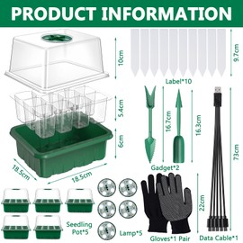 ZQEJEFD Mini Greenhouse Propagation, Pack of 5 Indoor Greenhouse Propagation Box with Light, Greenhouse Propagation Tray with High Lid, Full Spectrum Grow Lights, 10 Labels, 2 Tools, 1 Pair of Gloves
