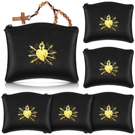 Highergo 6 Pcs rosary pouch catholic Seven Sorrows of Mary PU Leather Rosary Case Beads pouch Purses Holder Bag and Cross Imprint Portable Religious Bag for Men and Women Travel