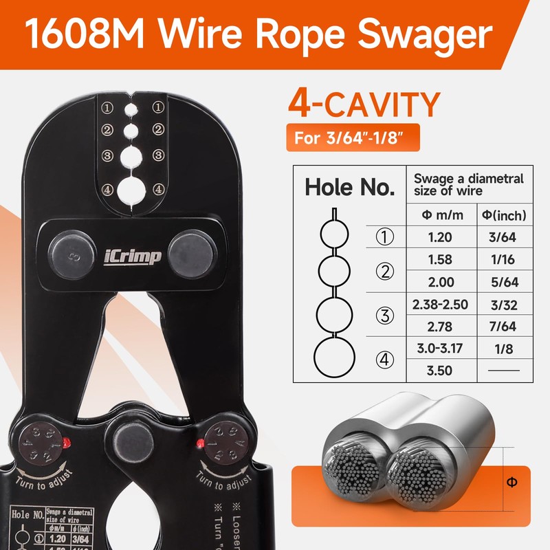 iCrimp Wire Rope Crimping Tool with Wire Rope Cutter and