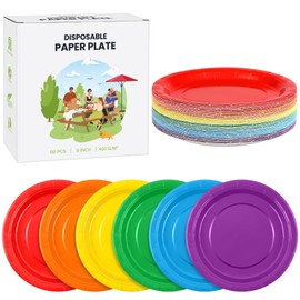 Kochorie 60 Pieces Rainbow Disposable Paper Plates 9 Inch Heavy Duty Dinner Plates, Solid Color, Table Decorations Party Supplies for Birthdays, Weddings, Daily Use