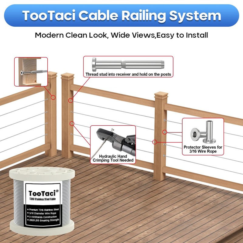 TooTaci 20 Packs 3/16 T316 Stainless Steel Invisible Receiver and
