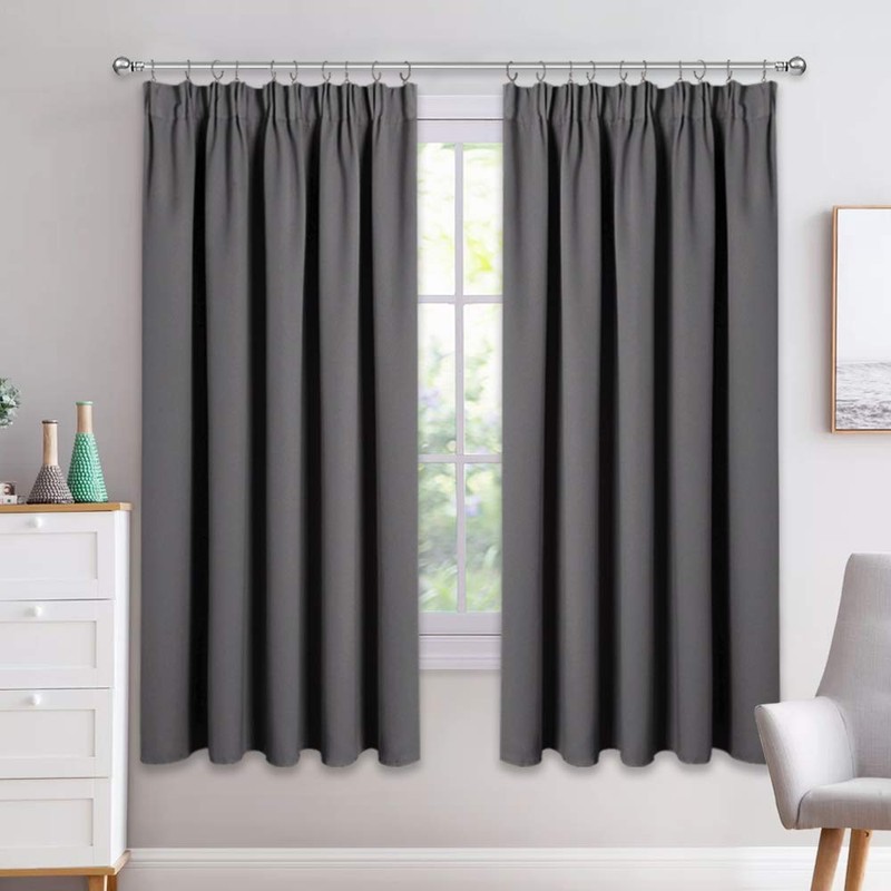 PONY DANCE Grey Blackout Curtains - Grey Pencil Pleat Thermal