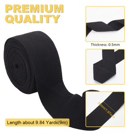 BENECREAT 9.84 Yards Black Herringbone Cotton Ribbon, 2Inch Wide Soft Natural Webbing Tape Roll for DIY Craft Sewing, Handle Cloth Bag, Handbag Tote