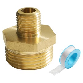 Lyeteung 1 Piece G3/4 Male to G1/4 Male, Brass Hex Nipple Male Thread, Hex Nipple, with Thread Sealing Tape, for Pipe Connection