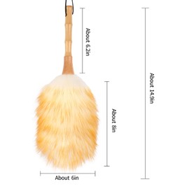 FeelfunFeather Feather Duster, Lambswool Duster for Cleaning,with Solid Wooden Handle,Leather Hang Strap,Anti-Static 14.9 inch Washable Reusable Small Hand Duster(Natural) for Office, Home and Car