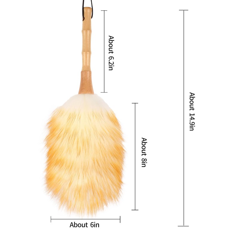 FeelfunFeather Feather Duster, Lambswool Duster for Cleaning,with Solid Wooden Handle,Leather