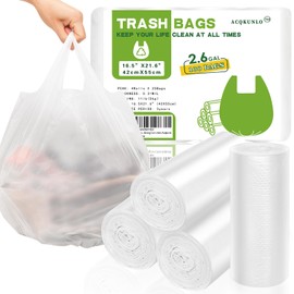 2.6 Gallon Small Trash-Bags Bathroom With-Handles - Kitchen White Garbage Bag 100 Count Little Plastic Unscented Waste Basket Office Car Thick Strong Can Liners Acqkunlo