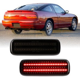 USR 89-94 S13 Rear Side Marker Light – Back Parking Lamps (Left + Right) Pair - Compatible with 1989-1994 Nissan 240SX, 180SX, Silvia, Pig Nose / 93-97 Altima All Models (SMOKE LENS with RED LED)