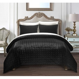 Chic Home Chyna 3 Piece Comforter Set Luxurious Hand Stitched Velvet Bedding - Decorative Pillow Shams Included, King, Black